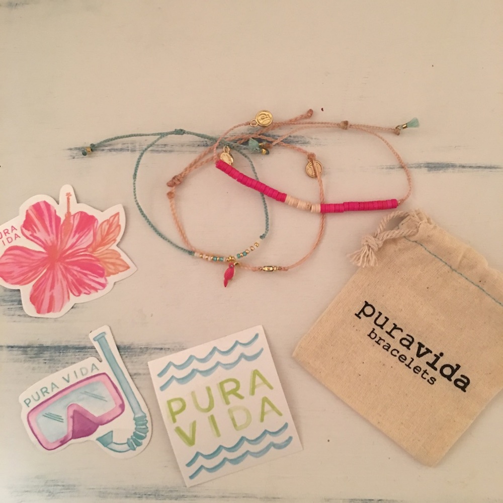 Pura Vida three bracelet set with stickers